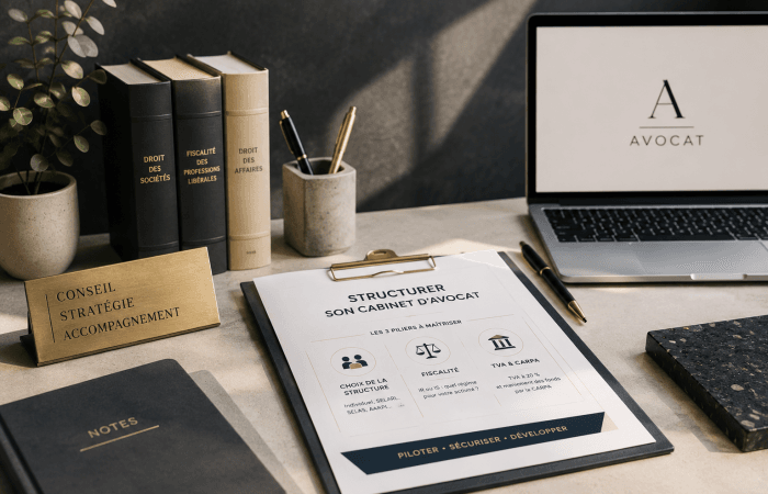 Avocat : exercice individuel, SELARL, SELAS, AARPI, fiscalité IR ou IS, TVA à 20 pour cent et rôle de la CARPA. Le guide à jour pour structurer votre cabinet.
